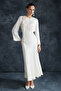 Cream Rose Detail Wedding / Special Occasion Woven Satin Evening Dress TCTSS24DB00043