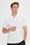 Men's White Slim Fit Slim Fit Polo Collar Dobby T-Shirt - 4