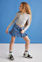 LILLY-GRM24017 95%cotton 5%elastane long-sleeved girl's crop White-Grey Striped Blouse - 2