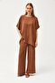 Women's Tan Top Loose Blouse with Bottom Pocket Palazzo Linen Content Set TKM-19000266 - 4