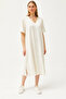 Women's Ecru V-Neck Side Slit Soft Textured Dress ELB-19002063