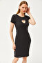 Women's Black Heart Low-cut Stone Garnished Lycra Mini Cotton Dress ELB-19002065 - 3
