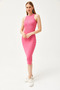 Women's Fuchsia Halter Collar Lycra Thin Ribbed Slit Ottoman Dress ELB-19002081 - 2