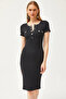 Women's Black Metal Placket Accessory Pocket Lycra Mini Cotton Dress ELB-19002067 - 4