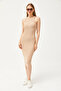 Women's Camel Halter Collar Lycra Thin Ribbed Slit Ottoman Dress ELB-19002081 - 2
