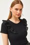 Women's Black Scallop Detailed Short Sleeve Lycra Cotton Blouse BLZ-19002537