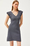 Women's Anthracite V-Neck Openwork Knitwear Bell Dress ELB-19002071 - 3