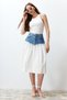 Blue Color Blocked High Waist Midi Denim Skirt TWOSS24ET00142 - 2