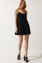 Women's Black Strap Velvet Mini Dress AA00028 - 2