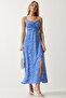 Women's Blue Strap Patterned Viscose Dress UB00236 - 3