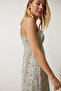 Women's Cream Green Strap Patterned Viscose Dress UB00236 - 4