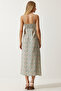Women's Cream Green Strap Patterned Viscose Dress UB00236 - 8