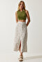 Women's Ecru Patterned Slit Viscose Skirt UB00246 - 4