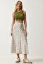 Women's Ecru Patterned Slit Viscose Skirt UB00246 - 5