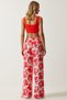 Women's Ecru Red High Waist Summer Loose Viscose Trousers BH00354 - 7