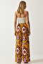 Women's Mustard Patterned Raw Linen Palazzo Pants BH00397 - 6