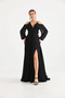 women black slit detailed chiffon evening dress NBSWLL13 - 2