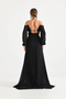 women black slit detailed chiffon evening dress NBSWLL13 - 6