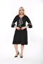 Plus Size Tie Patterned Black Midi Dress - 4