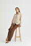 Women's Long Sleeve Light Brown-white Shirt Collar Cotton Striped Oversize Shirt - 2