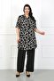 Women's Black Patterned Cotton Viscose Large Size Tunic