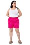 Plus Size Gabardine Fuchsia Shorts with Elastic Waist, Side and Back and Fold Detail
