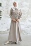 Baby Collar Waist Belted Dress - Beige - 4