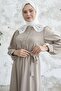 Baby Collar Waist Belted Dress - Beige - 3