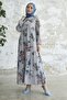 Floral Chiffon Dress with Lace Collar - Gray