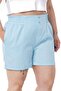 Plus Size Gabardine Baby Blue Shorts with Elastic Waist, Side and Back and Fold Detail - 4