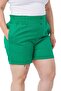 Plus Size Gabardine Green Shorts with Elastic Waist, Side and Back and Fold Detail - 4