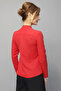 V-Neck Shoulder Pleated Long Sleeve Blouse-Red - 4