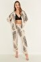 Patterned Viscose Long Sleeve Shirt Pajama Set 9082 Cream