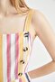Linen Blended Strappy Striped Short Jumpsuit - Square Collar W8575az22sm - 4