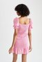 Babydoll Square Neck Seersucker Textured Balloon Sleeve Mini Summer Dress X6766az22sm - 8