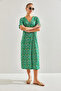 Women's Green V-Neck Patterned Dress 60201007 - 4