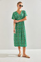 Women's Green V-Neck Patterned Dress 60201007 - 5