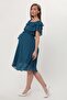 Maternity Ruffle Neckline Sash Oil Blue Chiffon Dress 8000 - 6