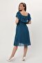 Maternity Ruffle Neckline Sash Oil Blue Chiffon Dress 8000 - 2