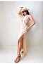 Women's Back Low-cut Tie-up Linen Fabric Slit Summer Dress (Color) - 4