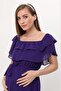 Maternity Ruffle Neckline Sash Purple Chiffon Dress 8000 - 2