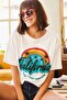 Women's Ecru Rainbow Printed T-Shirt TSH-19000519