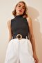 Women's Black and White Turtleneck Cotton Knitted Blouse GT00004 - 2