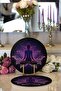 2-Piece Pink Neon Motif Far East Yoga Patterned Modern Round Plate & Placemat
