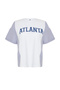 White Oversize Slogan Printed Sleeve Striped Poplin Detail 100% Cotton Knitted T-Shirt Tbbss24Bf00017 - 7