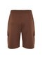 Brown Oversize/Wide Cut Hidden Cord Elastic Waist Cargo Pocket Label Shorts Tmnss24Sr00018 - 8