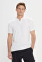 Men's White Slim Fit Slim Fit Polo Collar Dobby T-Shirt - 2