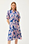 Women's Indigo Collar Lace-up Casual Dress ELB-19002073 - 3