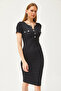 Women's Black Metal Placket Accessory Pocket Lycra Mini Cotton Dress ELB-19002067 - 3