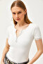 Women's White Sleeves and Zippered Lycra Cotton Blouse BLZ-19002538 - 6